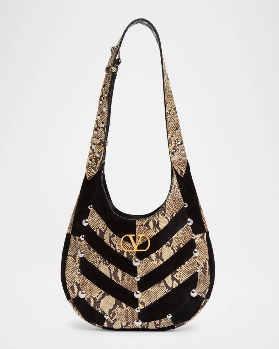 Small Patchwork Suede & Python Hobo Bag